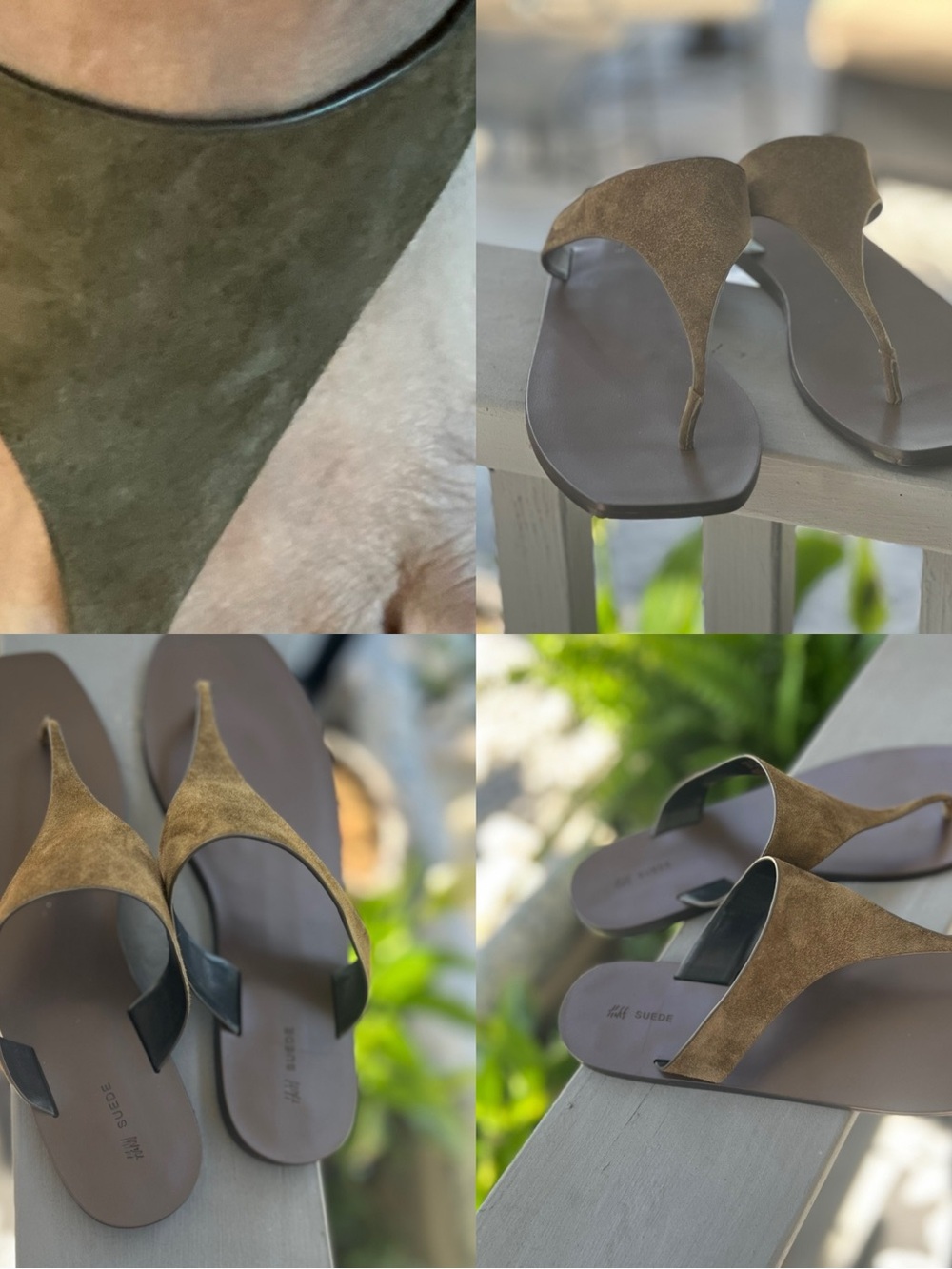 H&M Olive Suede Thong Sandals